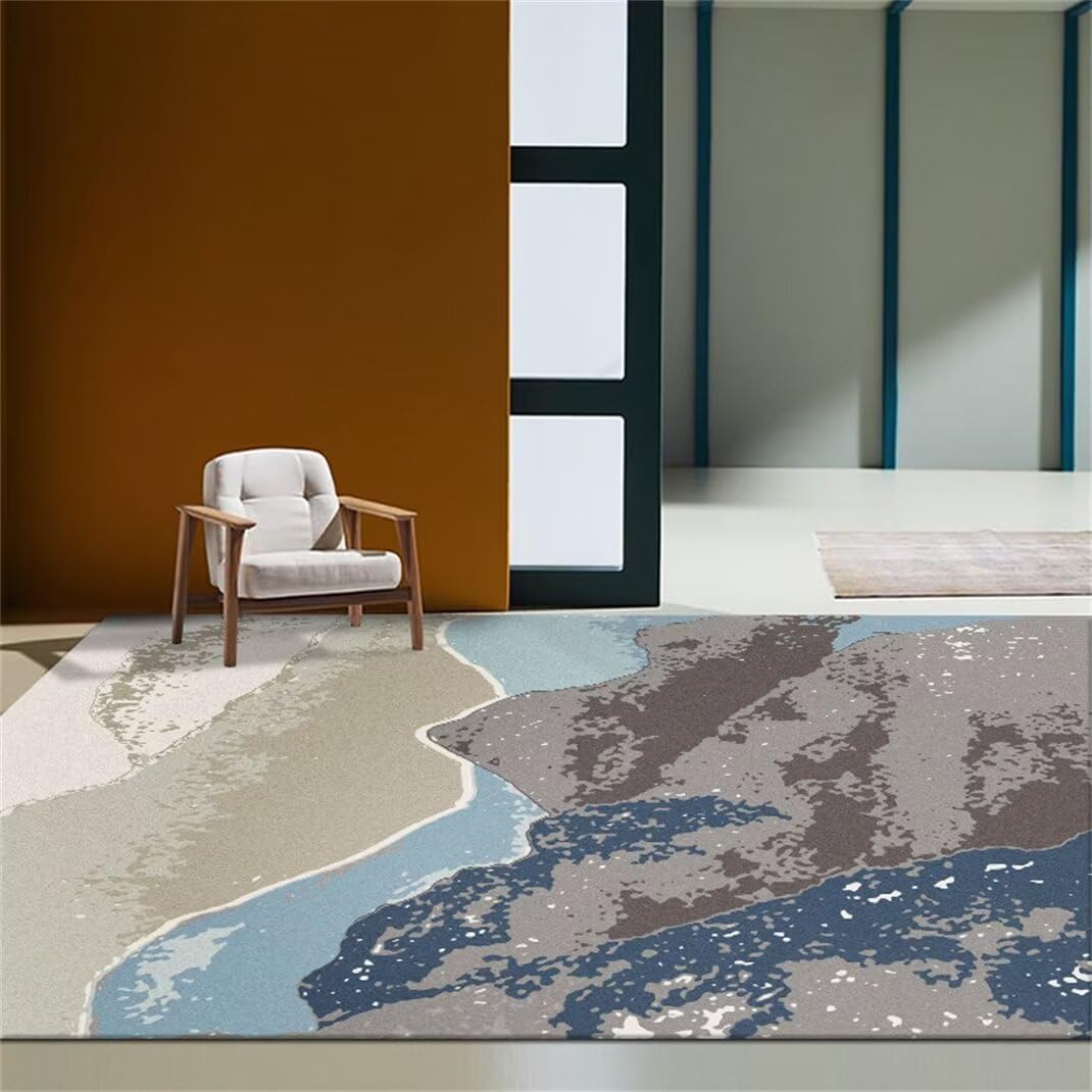 Grand tapis chambre bleu 120x160cm au motif d'éclaboussures abstrait moderne haute densité