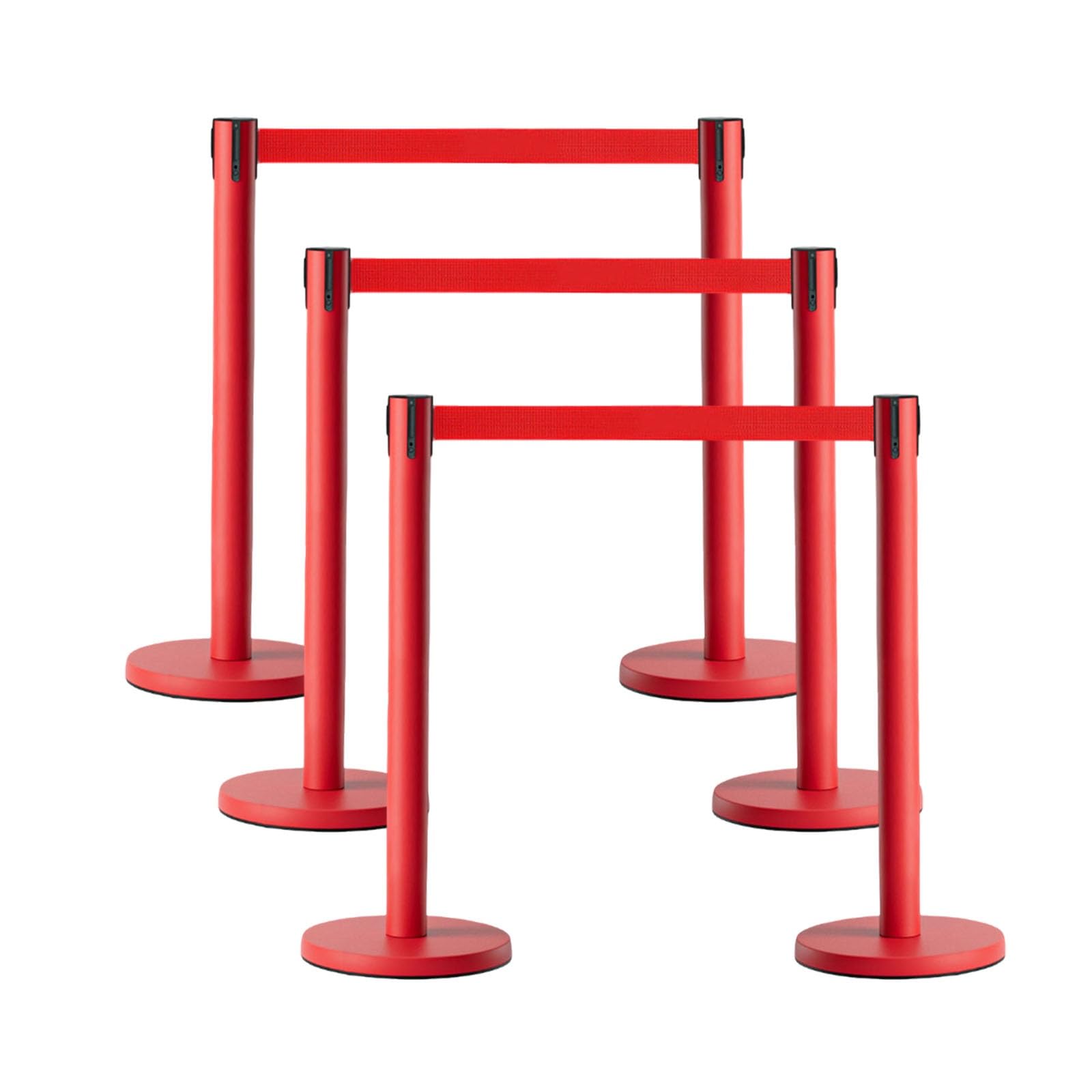 DAJIAYIQI 6 Pack Crowd Control Stanchion Set, Safety Barrier Post with Weighted Rubber Base, 35.43" Queue Barriers, Stable Stanchion Posts for Hotel, Airport, Bank, Store, Event(Red,2.8m)