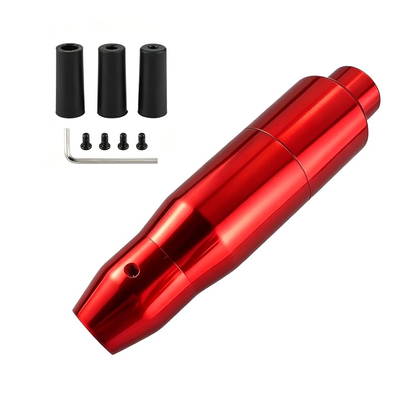 Manopla de Câmbio Automático Fiknonk com Botão, Liga Metálica Polida e Adaptadores M8 M10 M12 Vermelha, Kit com 1 Peça