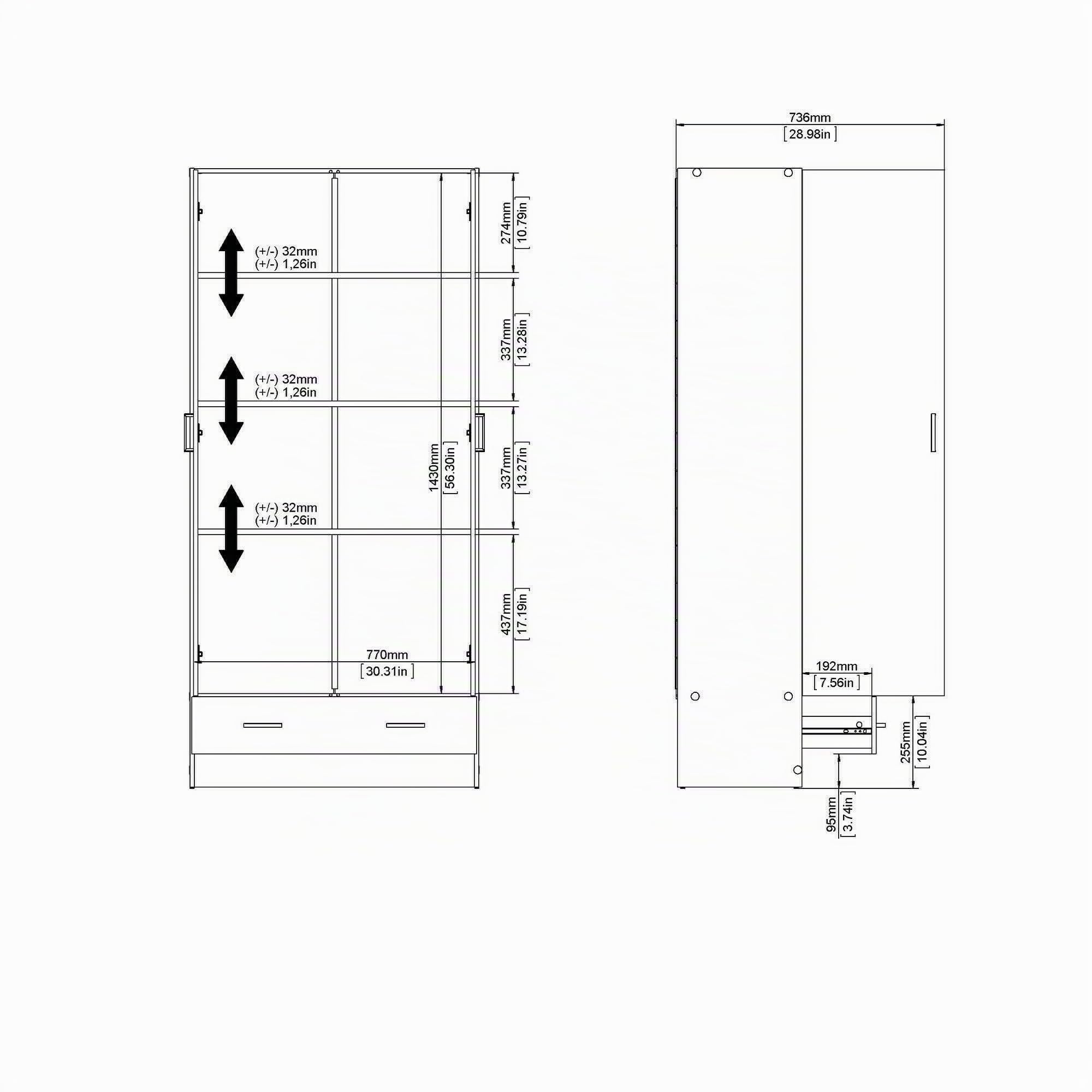 Dmora Kleiderschrank mit zwei Türen und einer Schublade, Eichenfarbe, 79 x 35 x H171 cm