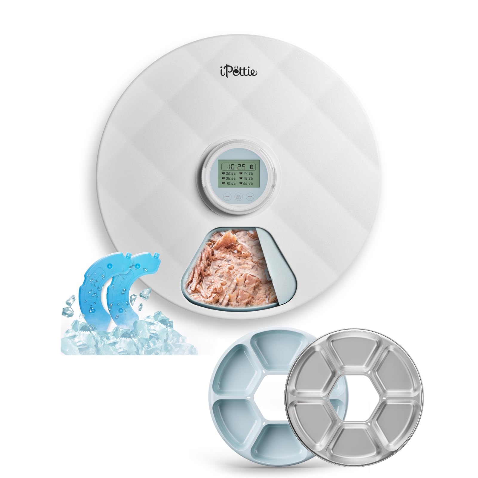 iPettie Brioche Automatic Wet Food Feeder for Pets with Two Ice Packs, Perfect for Newborn Senior Sick Cats and Small Dogs, Stainless Steel and PlasticTray