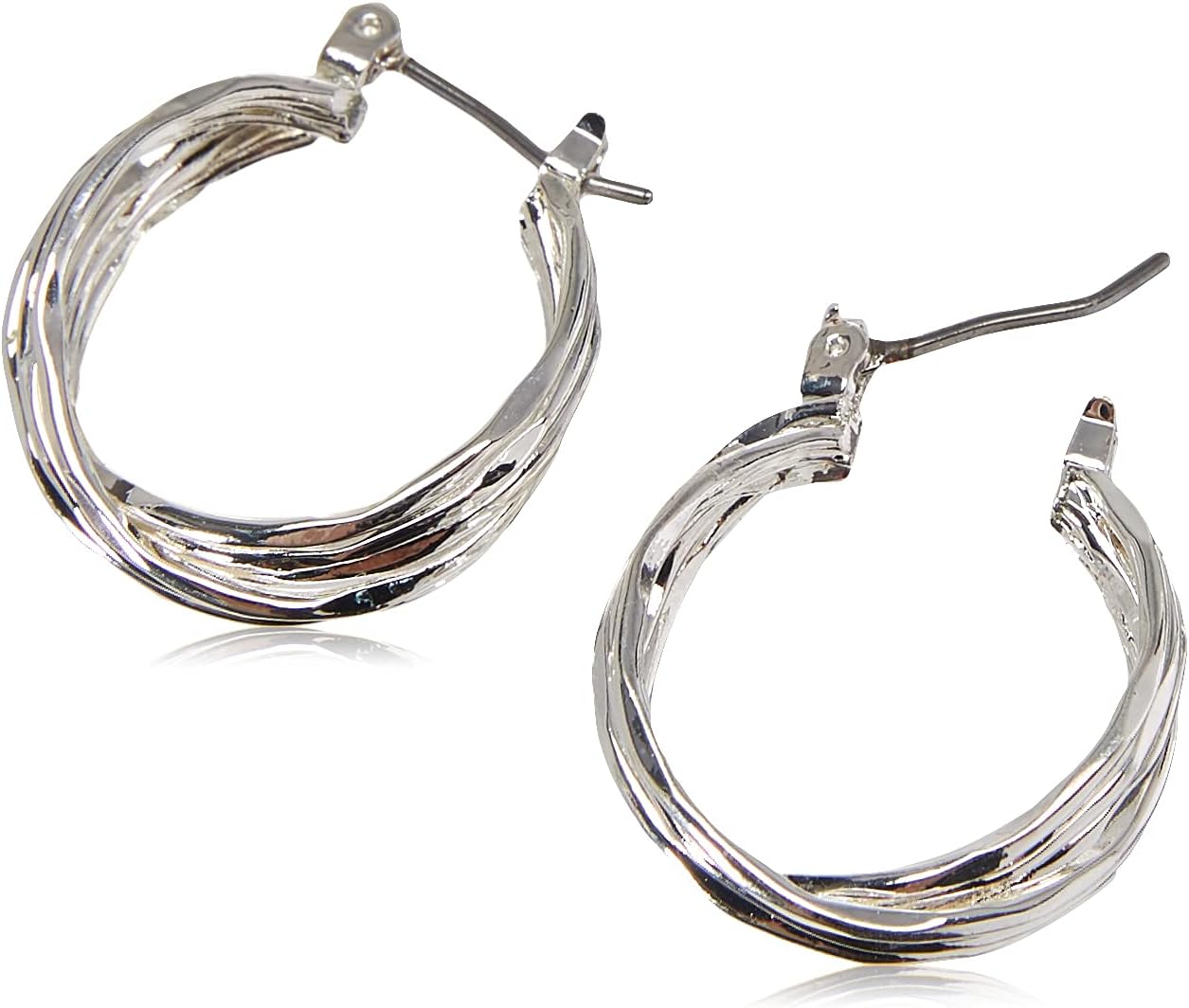 Nine West Women's Twisted Hoop Earrings Silver Tone - Image 2