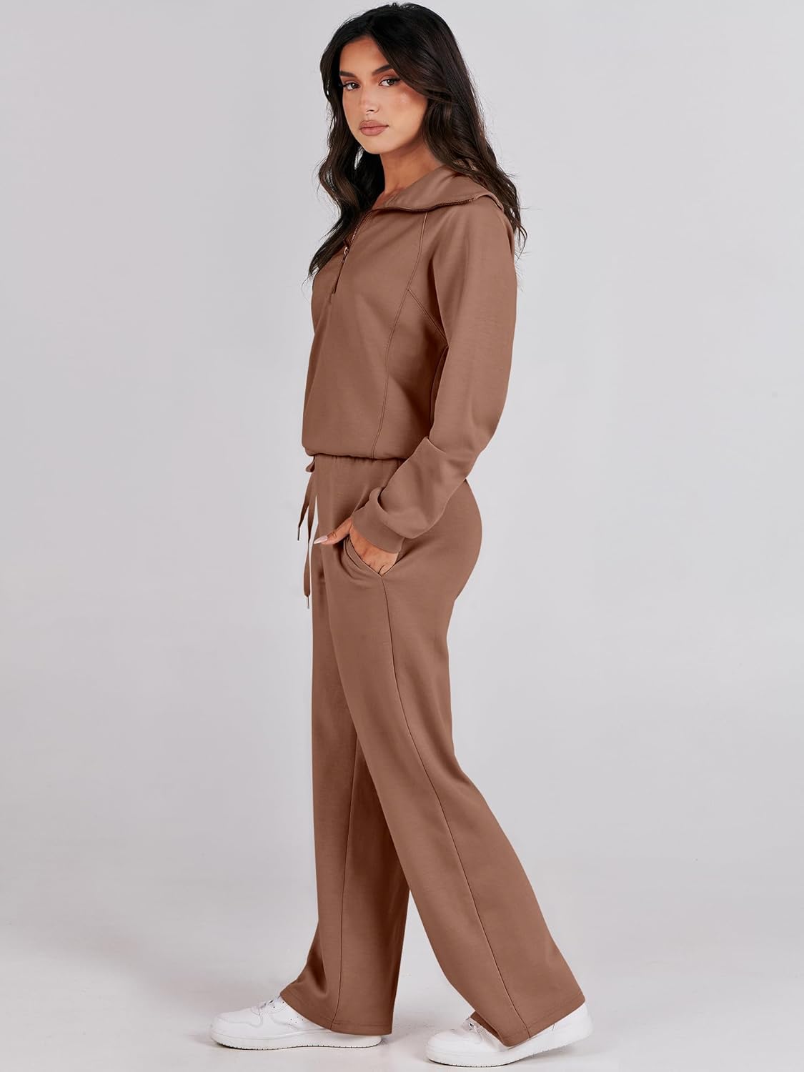ANRABESS Women 2 Piece Outfits 2025 Fall Fashion Airport Wide Leg Pants Lounge Set Leisure Travel Vacation Clothes Sweatsuits - Image 3