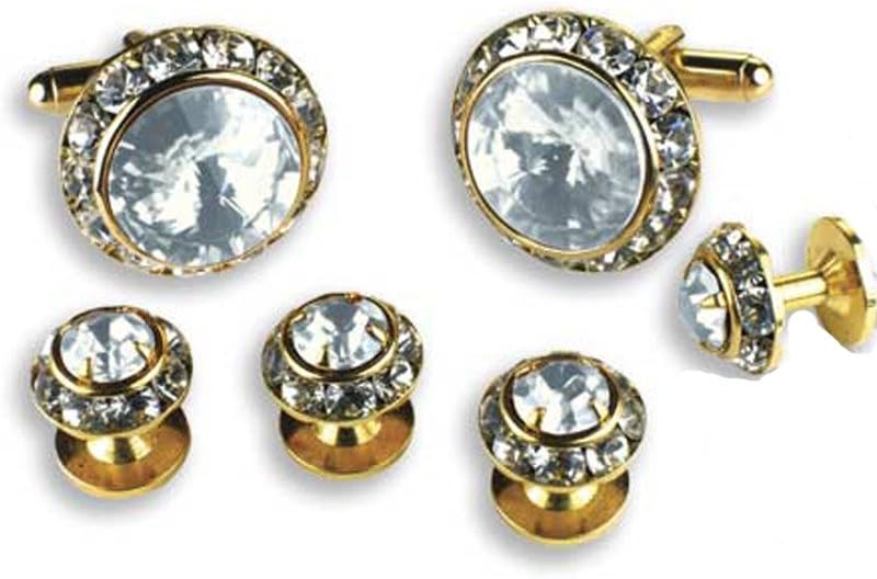 Crystal Cufflinks and Studs with Clear Center