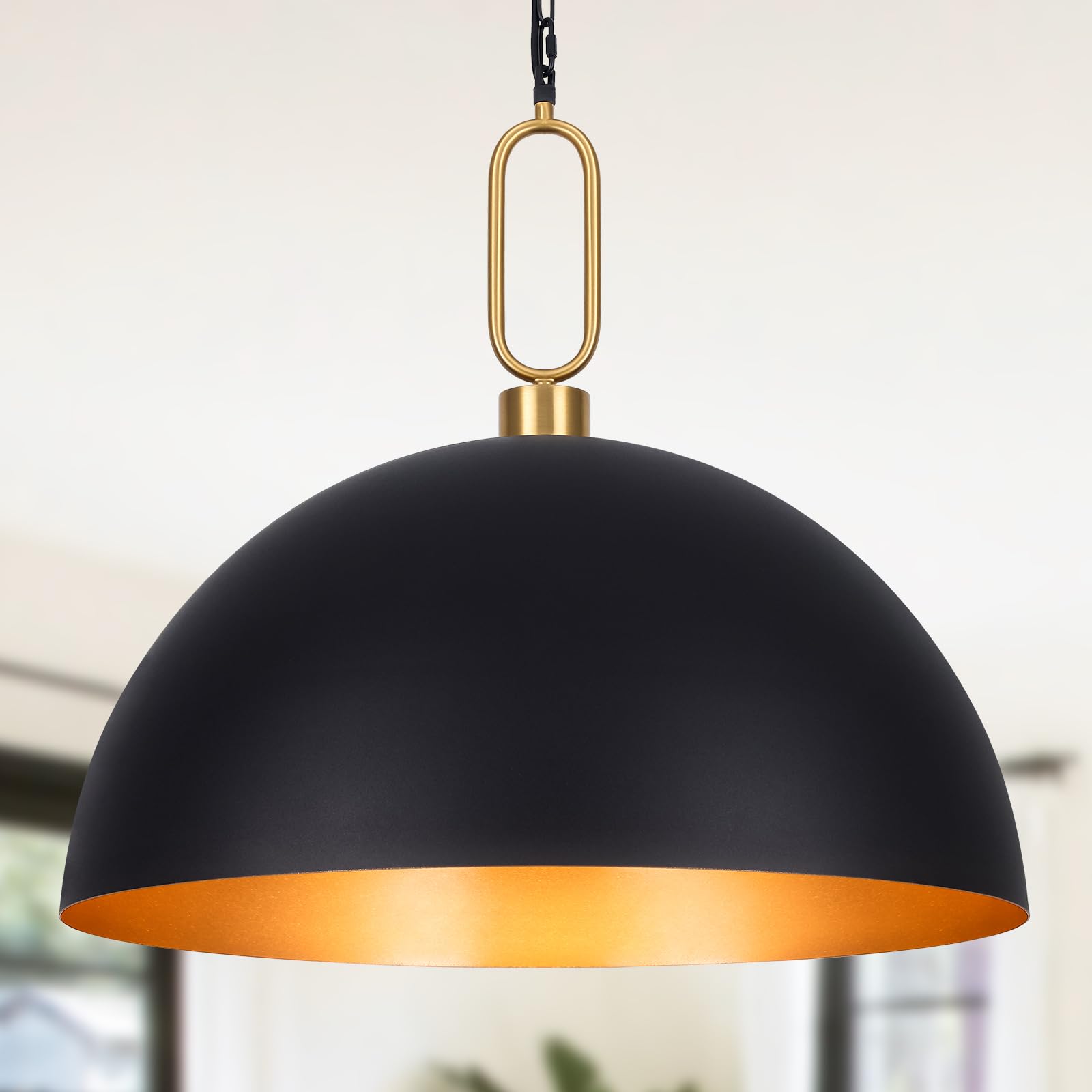 23.6'' farmhouse vintage pendant lighting black and gold pendant light fixtures large dome chandelier for kitchen island, hallway, dining room, bedroom