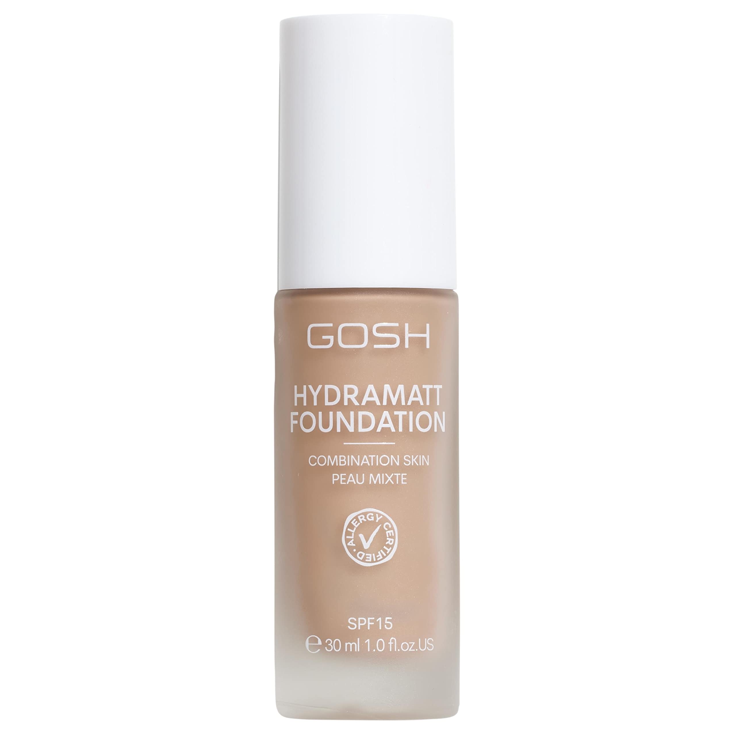 GOSH Foundation with SPF 15 for Light and Dark Skin, Vegan, Matte Makeup for Dry, Sensitive and Oily Skin, Smudge- and Sweat-Proof, Oil-Free, Adjustable Coverage, No Mask Effect, 010R