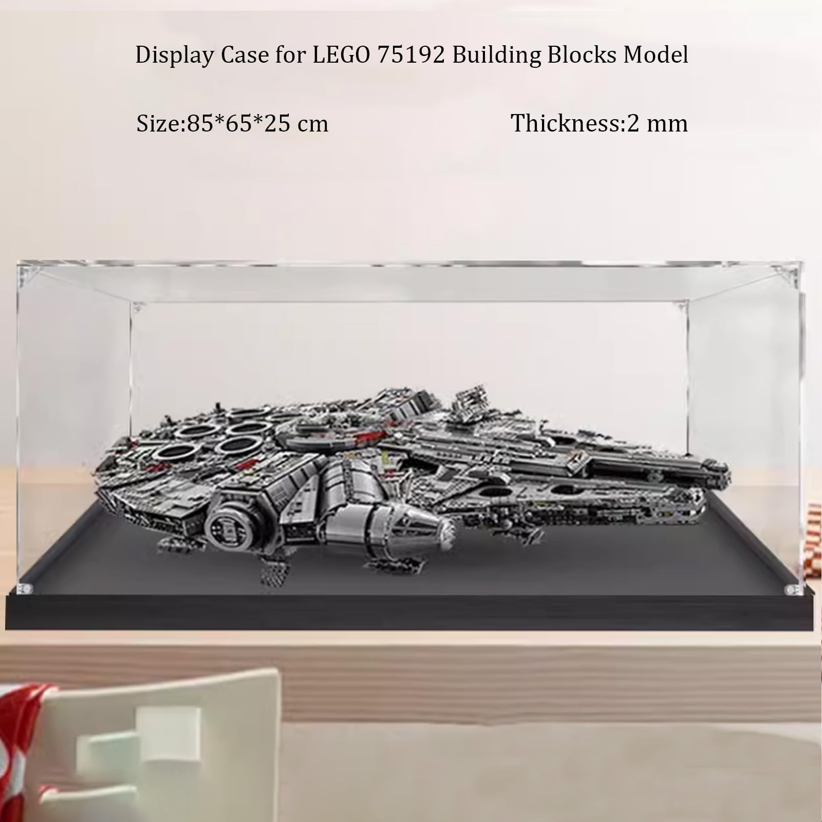 BoHeart Vitrina acrílica para Lego 75192 para modelo Millenn/ium Fal/con, caja expositora a prueba de polvo, tamaño: 88 x 39 x 58 cm (modelo no incluido) (colocación horizontal, 2 mm)