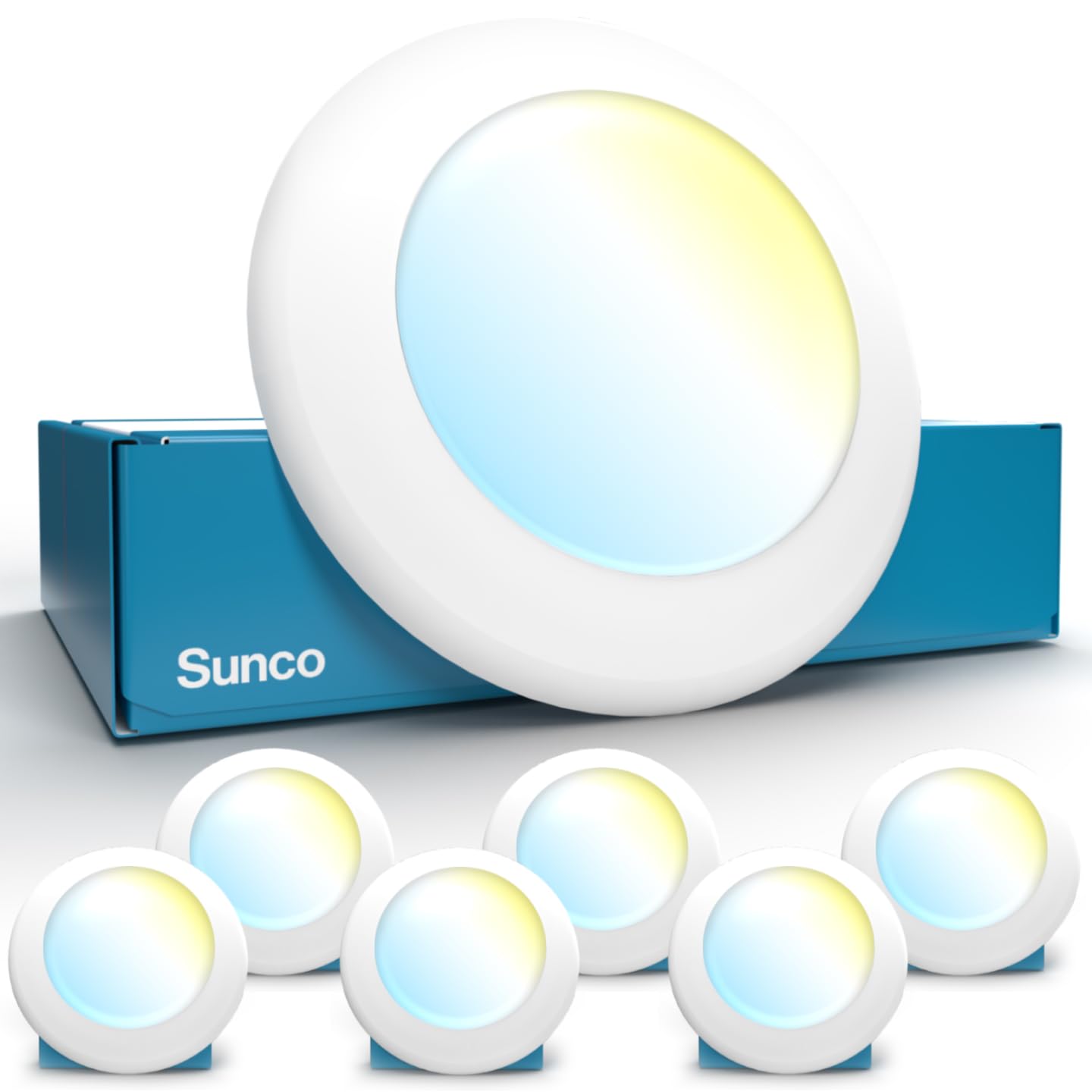 Sunco 6 Pack 4 Inch LED Disk Lights, Flush Mount Disc Recessed Ceiling Can Lighting, 650 LM, Selectable CCT 2700K/3000K/4000K/5000K/6000K, Dimmable,