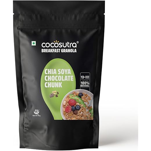 COCOSUTRA Chia Soya Chocolate Chunk Breakfast Granola 1 kg W