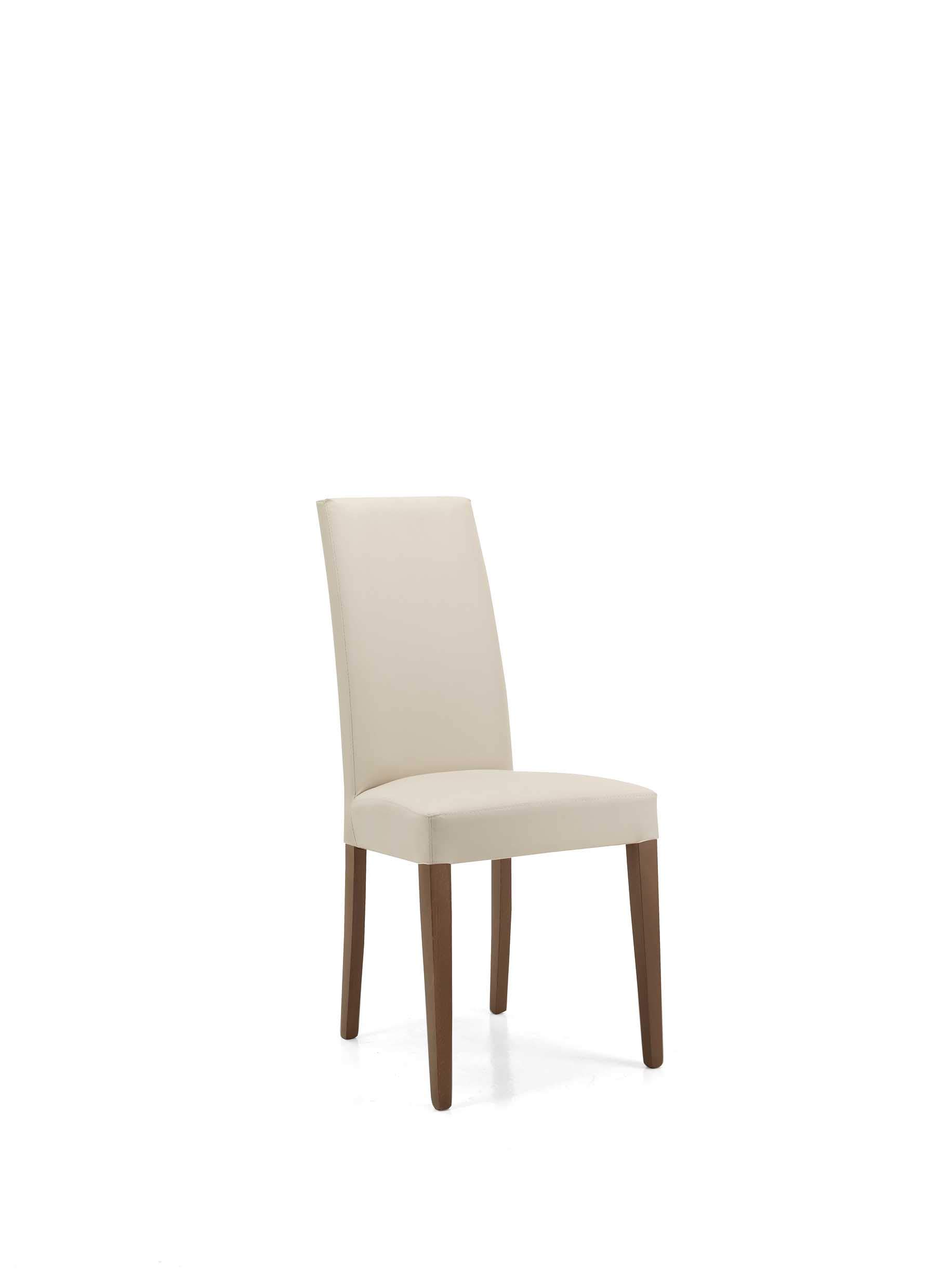 Sedia soggiorno sala da pranzo in ecopelle imbottita con gambe verniciate DENVER SET DA 2 PEZZI (Beige gamba Noce)