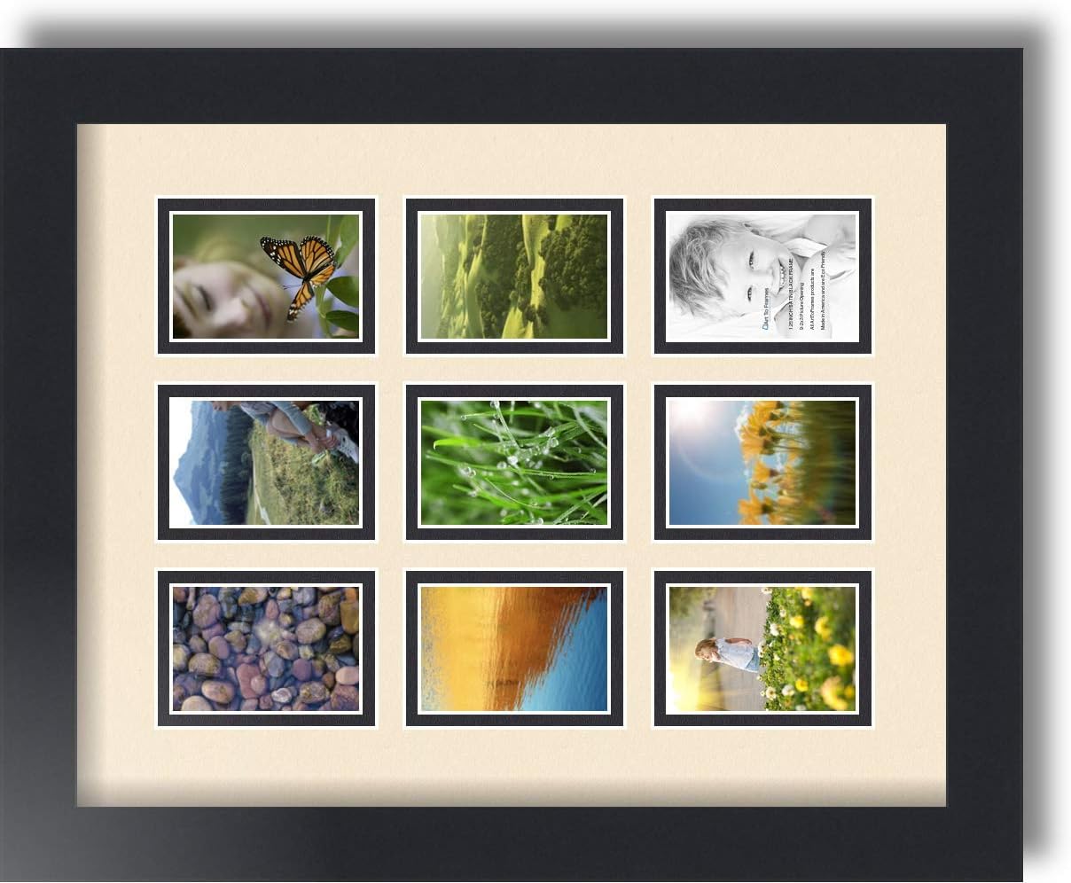 Art to Frames Double-Multimat-78-825/89-FRBW26079 Collage Photo Frame Double Mat with 9-2x3 Openings and Satin Black Frame