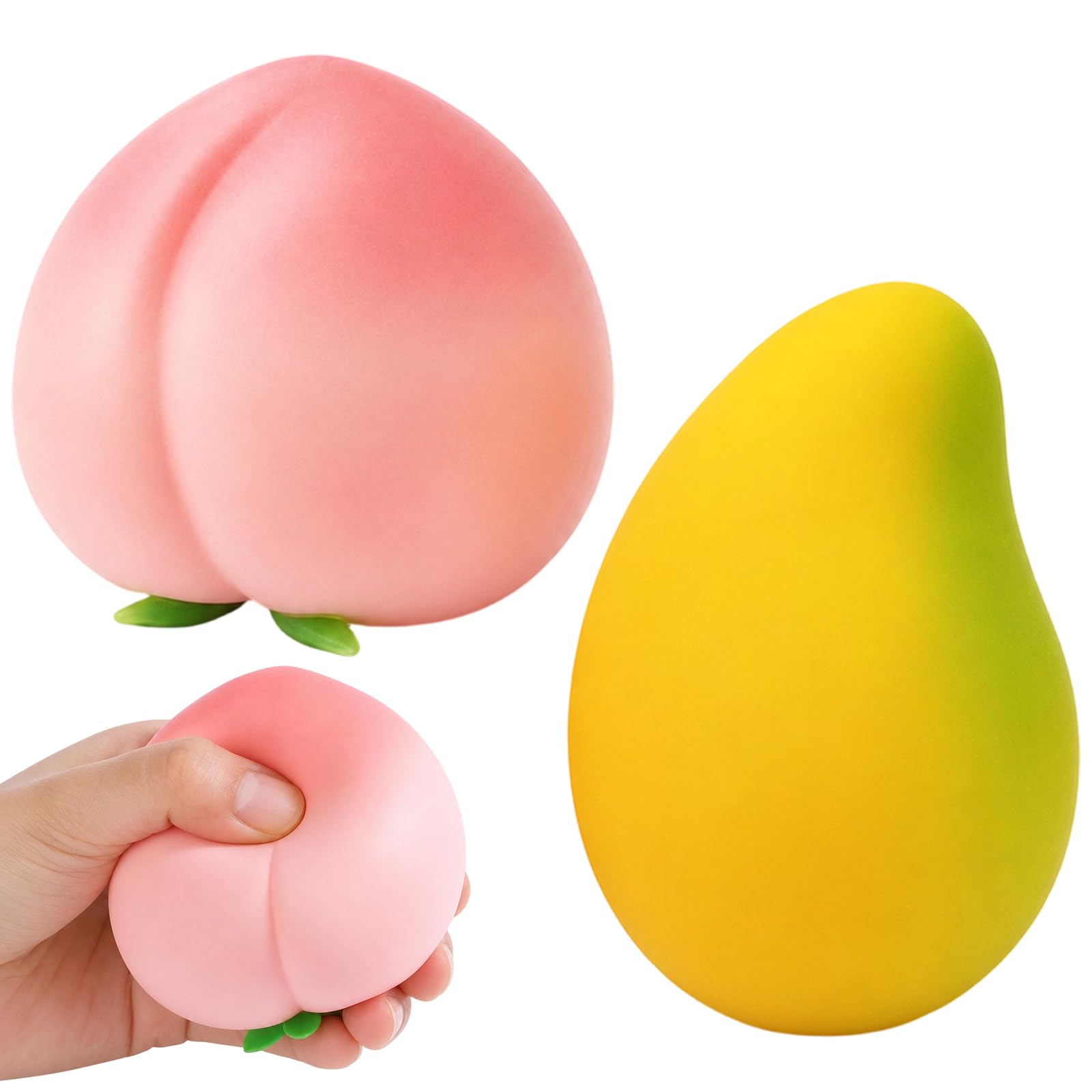 2PCS Peach and Mango Squishy Sensory Toys, Stress Relief Fidget Toys for Work and Study Breaks, Set of Two Fruit Themed Squeeze Balls for Sensory Stimulation