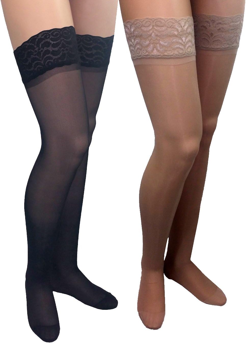 ITA-MED Sheer Thigh Highs Compression (23,30 mmHg) H-80, Black/Nude, X-Large, 2 Count