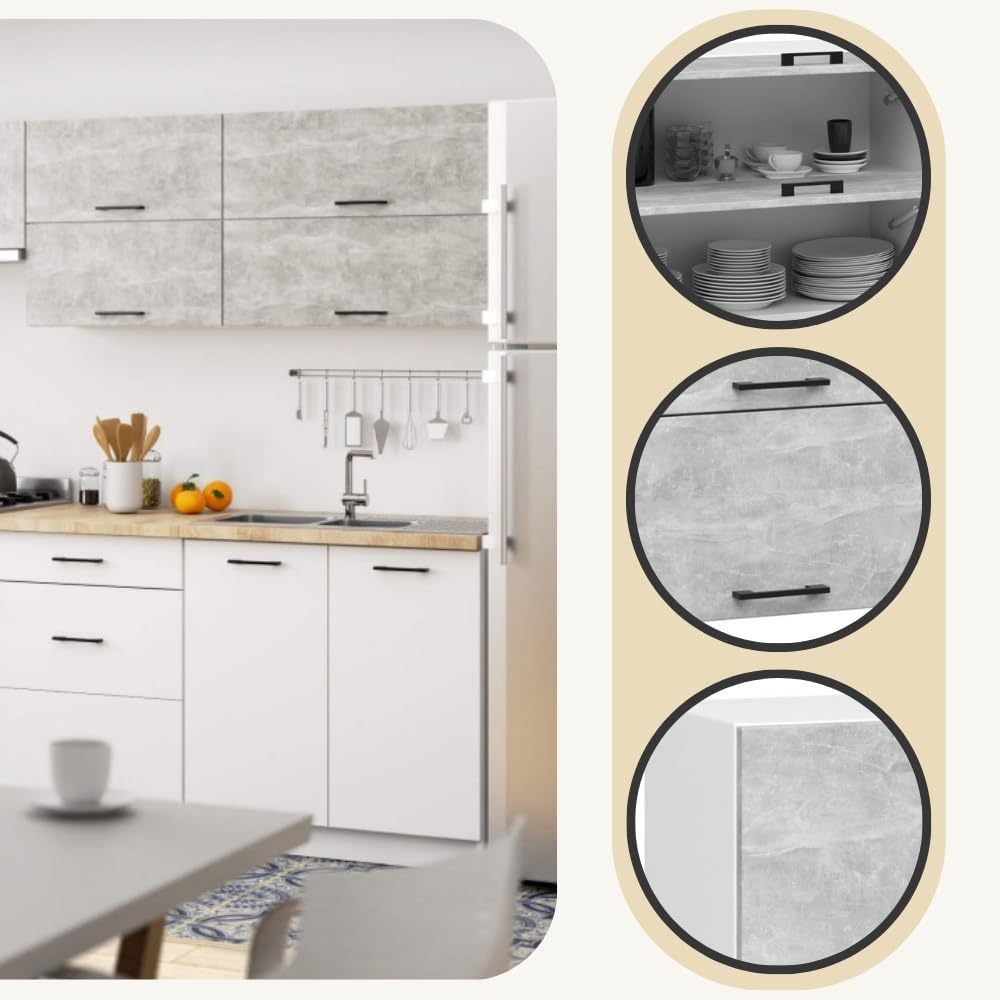 AKORD | Armoire de Cuisine Suspendue - Oliwia 80 cm G2 | Meuble avec 2 Portes et 2 Étagères | Armoire de Rangement | 80 x 30 x 58 cm | Blanc & Béton