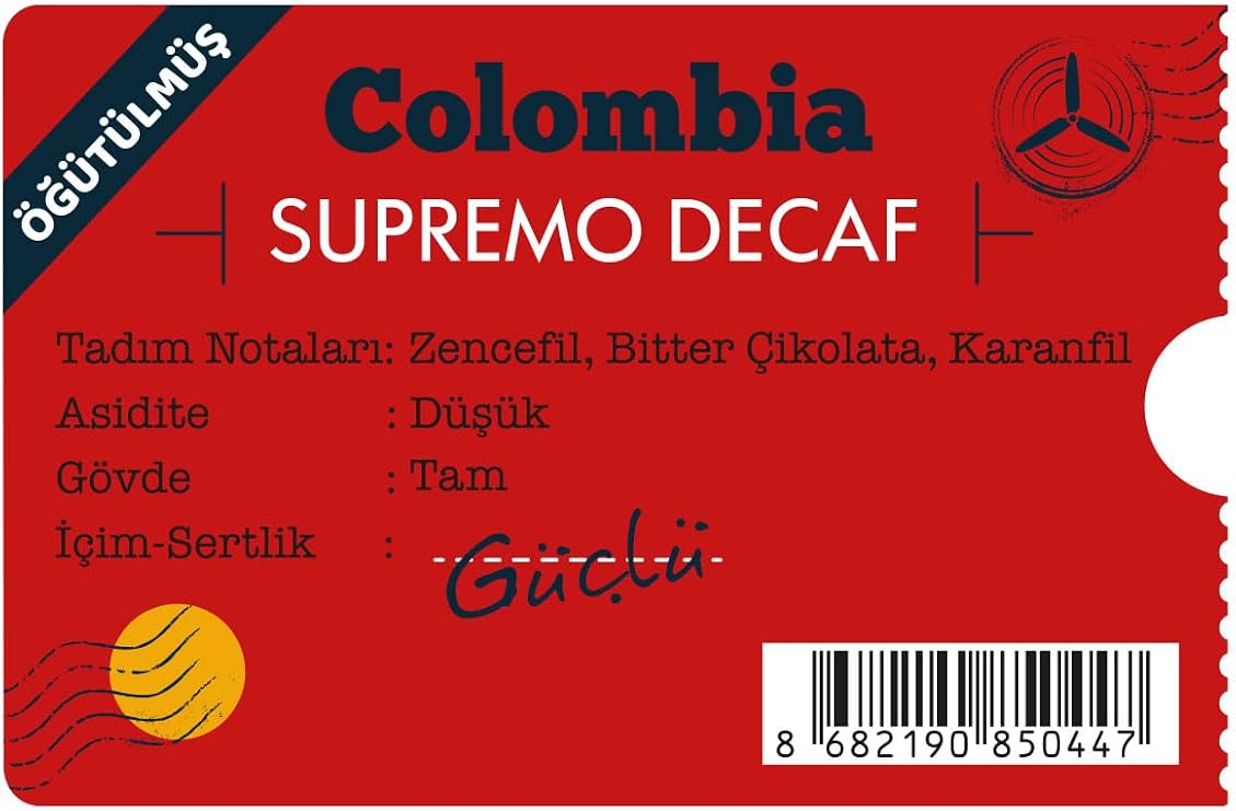 Moliendo Finest Coffee Colombia Supremo Decaf (Kafeinsiz) Yöresel Kahve (Öğütülmüş Filtre Kahve) 250 g