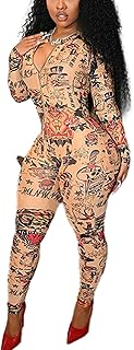 Sexy Jumpsuits for Women Stretchy Slim Zipper Colorful Print One Piece G...