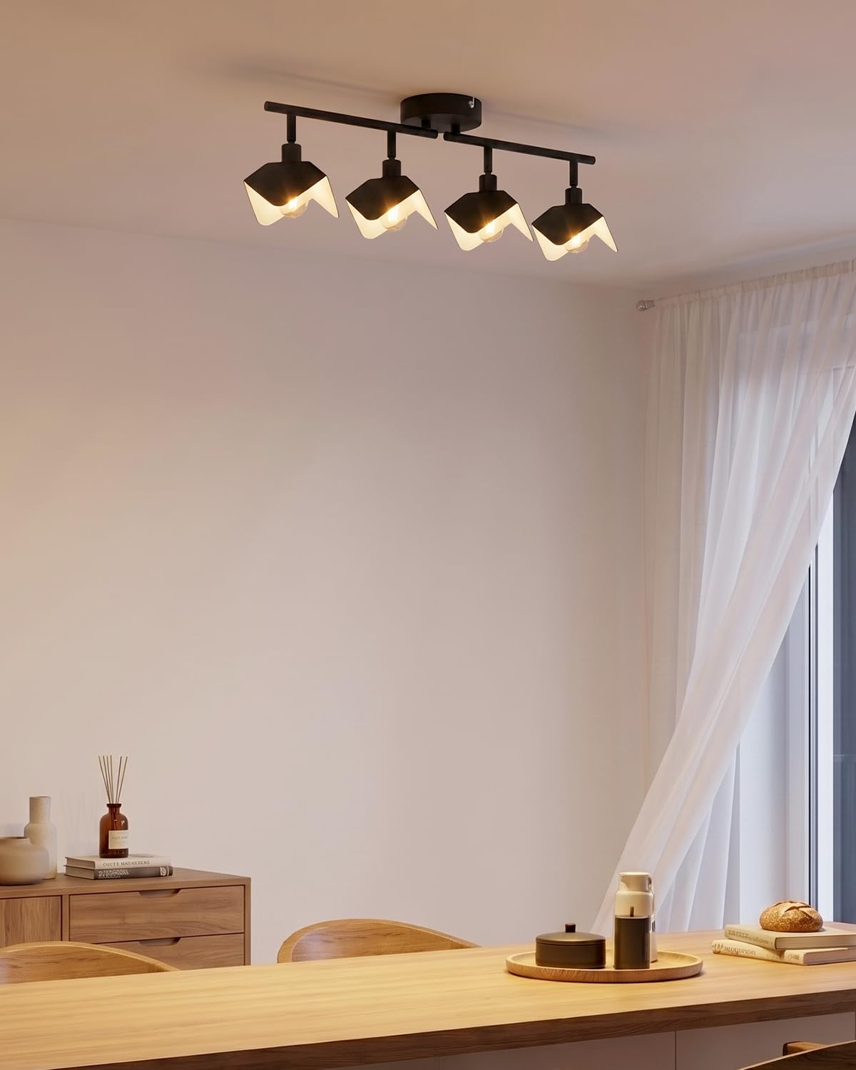 LVWIT Plafoniera 4 Faretti Orientabili, Faretto da Soffitto E14, Faretti LED Soffitto Nero(Senza Lampadina)