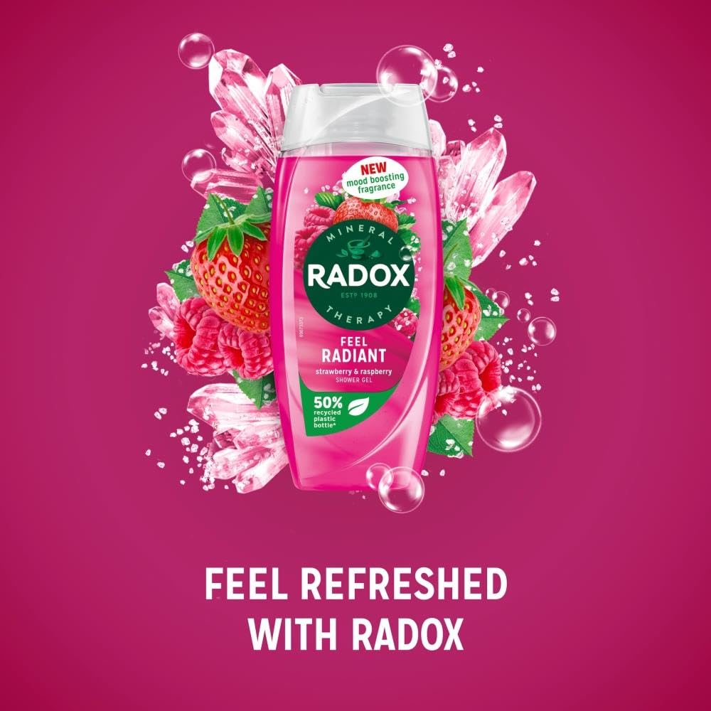 Radox Mineral Therapy Shower Gel Feel Radiant with Nature Inspired Mood Boosting Fragrance Body Wash for Women Blended with Strawberry and Raspberry, 225ml (Buy 3) - Image 3