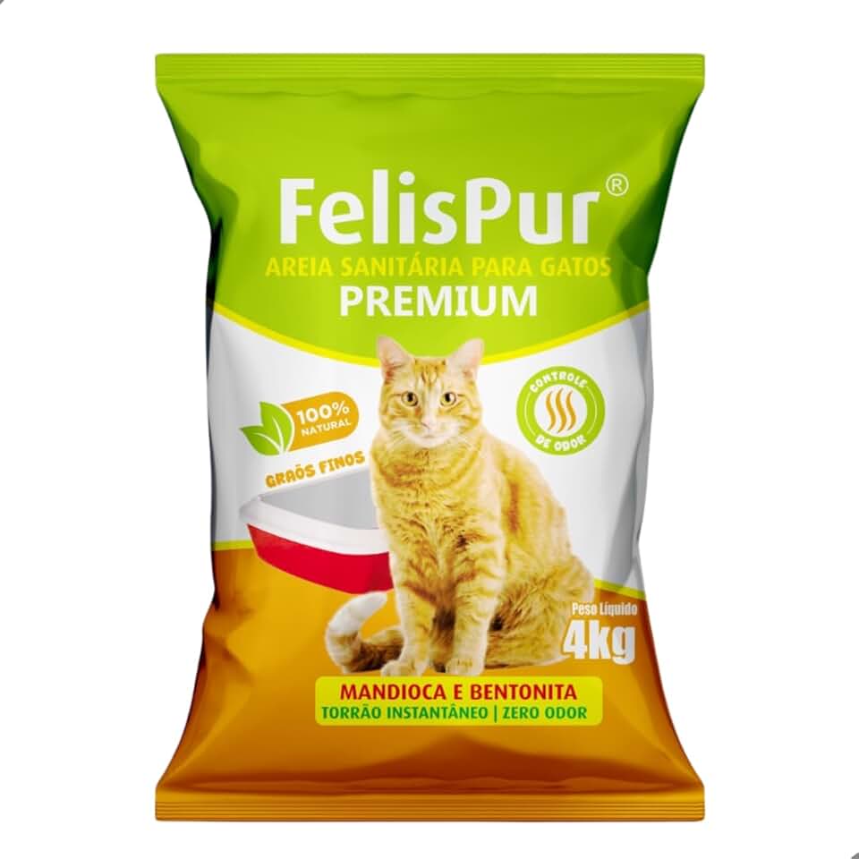 Areia Higiênica Mandioca e Bentonita Natural Sanitária Biodegradável de Grãos Finos de para Gatos 4kg Torrões Firmes