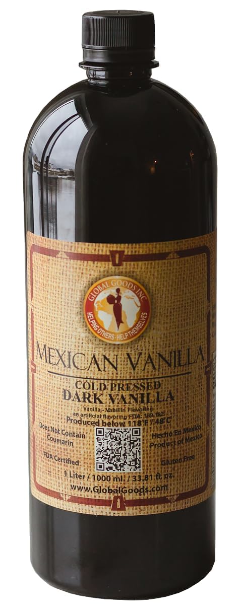 Pure Dark Mexican Vanilla Extract Gluten-Free Vanilla for Baking, Cakes, Cookies, Desserts, Coffee & Beverages (1 Liter / 33.81 fl oz) – Natural, No Coumarin, Bold Flavor