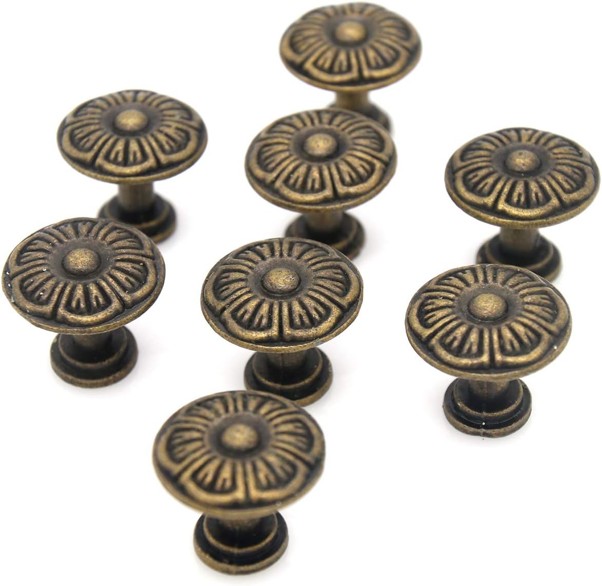 8 PCs Vintage Antique Brass Knobs - Cabinet Handles - Drawer Knob Pulls, Small Size, Diameter 29/32" (2.3 cm)
