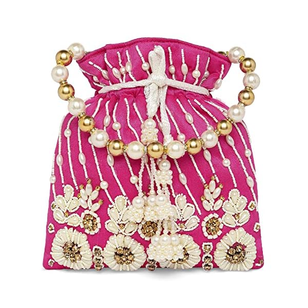 Peora Rose Gold Potli Purse for Women Handmade Evening Handbag Stylish Bridal Fashion Wristlet Bag for Girls