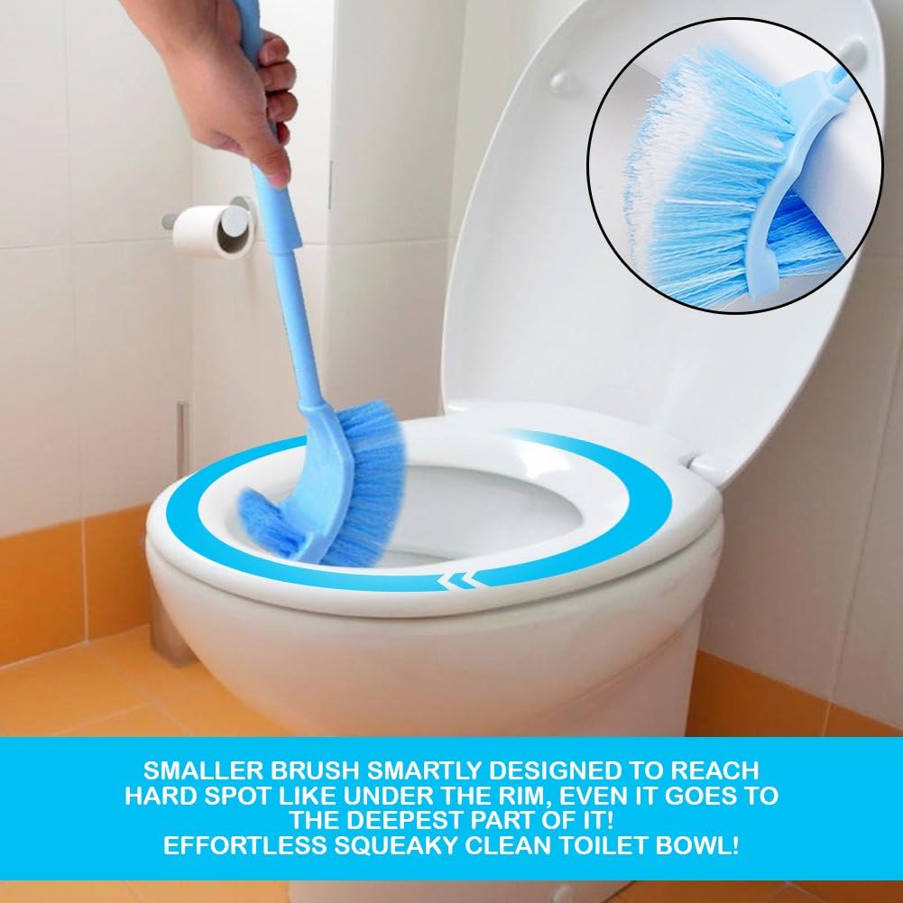 Up To 40% OFF Toilet Bowl Brush and Holder Set for Bathroom Storage, Super Long 17 inch 2 in 1 Toilet Brush with Under Rim Brush and Antislip Handle, Comes with Cleaning eBook