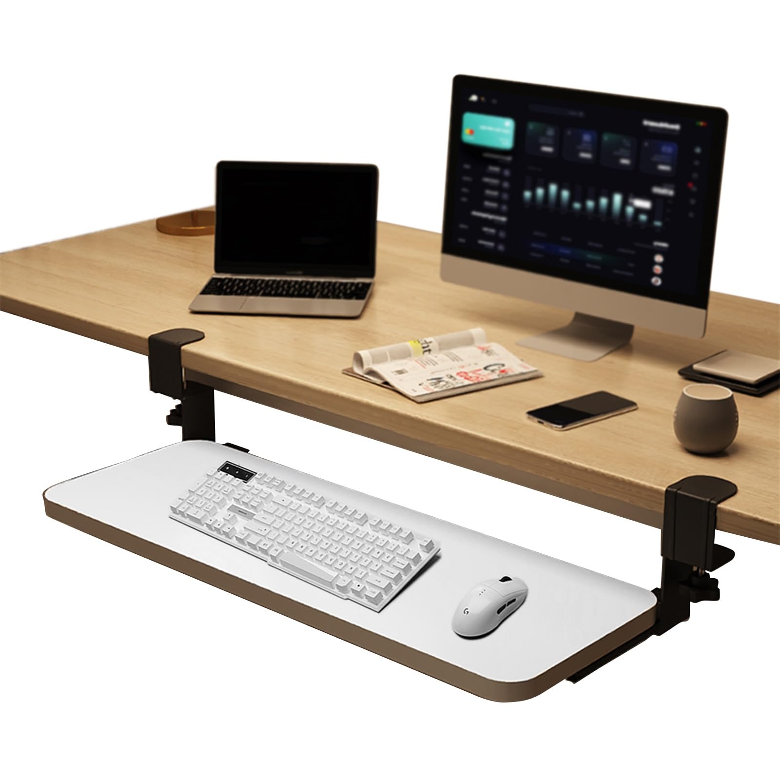 CVJdfhRE desk extender， Computer Desk Keyboard Tray under Sliding Shelf,Pull-Out Mouses Storage Drawers Holder(White,75 * 24Cm)