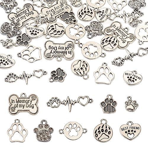 Pandahall 36Pcs Dog Paw Print Charms Tibetan Style Zinc Alloy Pendants Footprint Heart Bone Connector Charms 9 Styles for DIY Bracelet Earrings Necklace Jewelry Making Pandahall 36Pcs Dog Paw Print Charms Tibetan Style Zinc Alloy Pendants Footprint Heart Bone Connector Charms 9 Styles for DIY Bracelet Earrings Necklace Jewelry Making