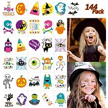 144 PCS Halloween Temporary Tattoos, Waterproof Pumpkin Tattoos Stickers for Kids Children Party Favors, 72 Patterns Multicolor