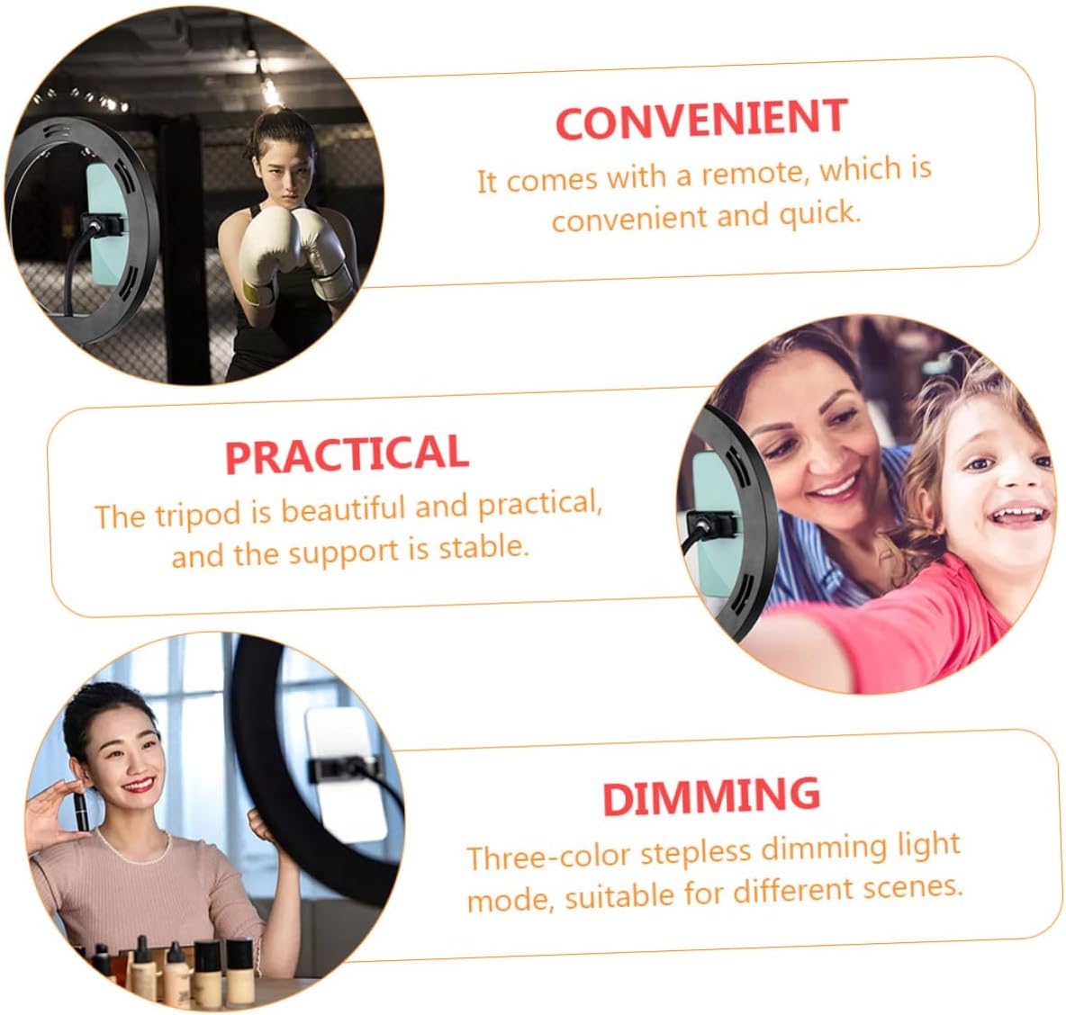 Phone Live Bracket with 10-inch USB Fill Light, Adjustable Three-Color Dimmable Selfie Light Stand for Streaming and Makeup, Black Metal Tripod with Remote and Phone Clip