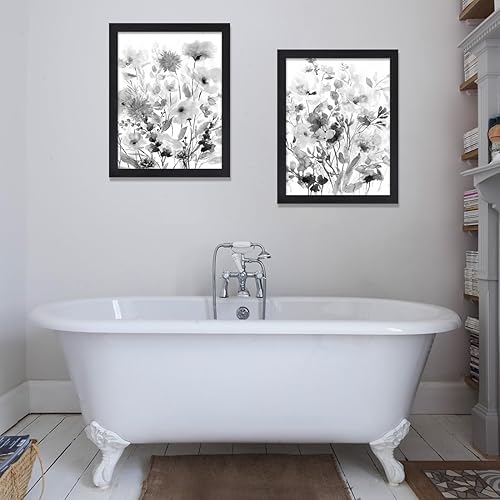 Miniatura 4 de Lienzo botánico para pared, imágenes de flores silvestres en blanco y negro, pinturas rústicas y florales, decoración de 2 paneles, arte moderno