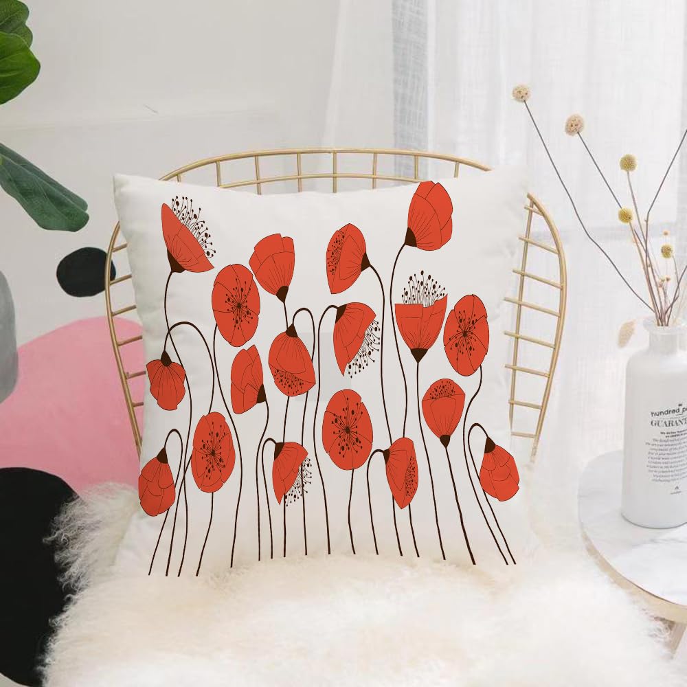 Hyosxw Poppy Set, Poppy Flowers Art Deco Flowers Ga - A9 Cushion Cover,Throw Pillow Case Home Decorative For Living Room Bedroom Sofa Chair 18X18 Inch,Poppy Set, Poppy Flowers Art Deco Flowers Garden Style,Pillowcase 45X45cm