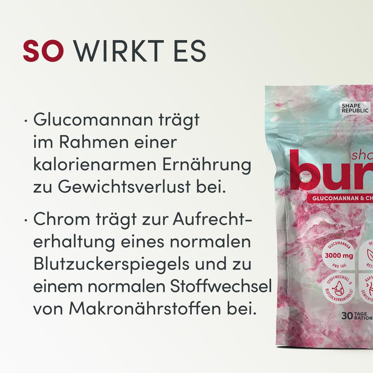 SHAPE REPUBLIC - Appetitzügler 180 Kapseln - Stoffwechsel Komplex mit Glucomannan aus der Konjakwurzel & Chrom - 3000 mg pro Tagesdosis