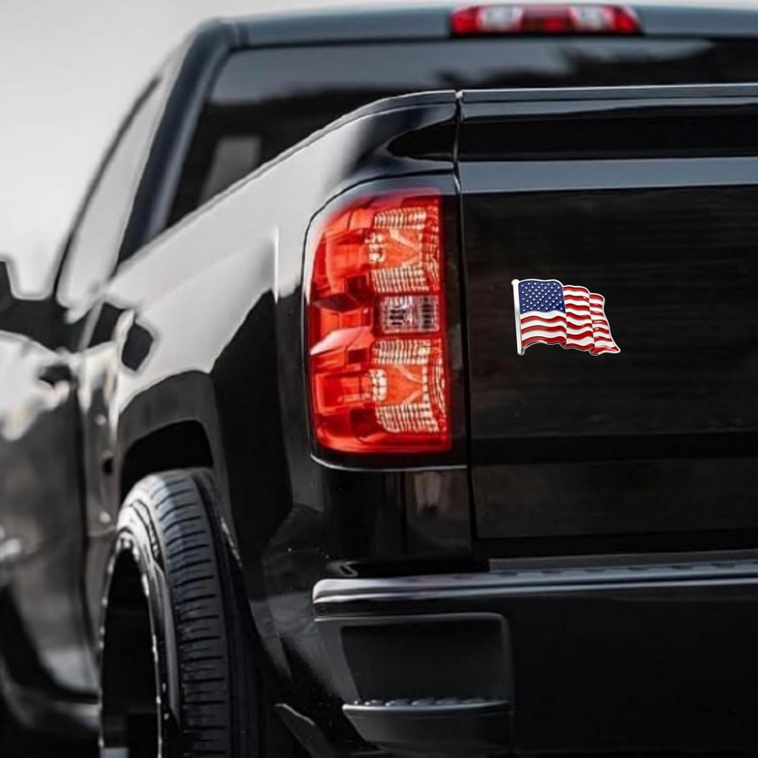 Waving American Flag Car Emblem – Metal 3D USA Flag Badge with 3M Adhesive – Patriotic Decal for Car, Truck, Window, Door, Toolbox, or Home Decor (Silver Single)