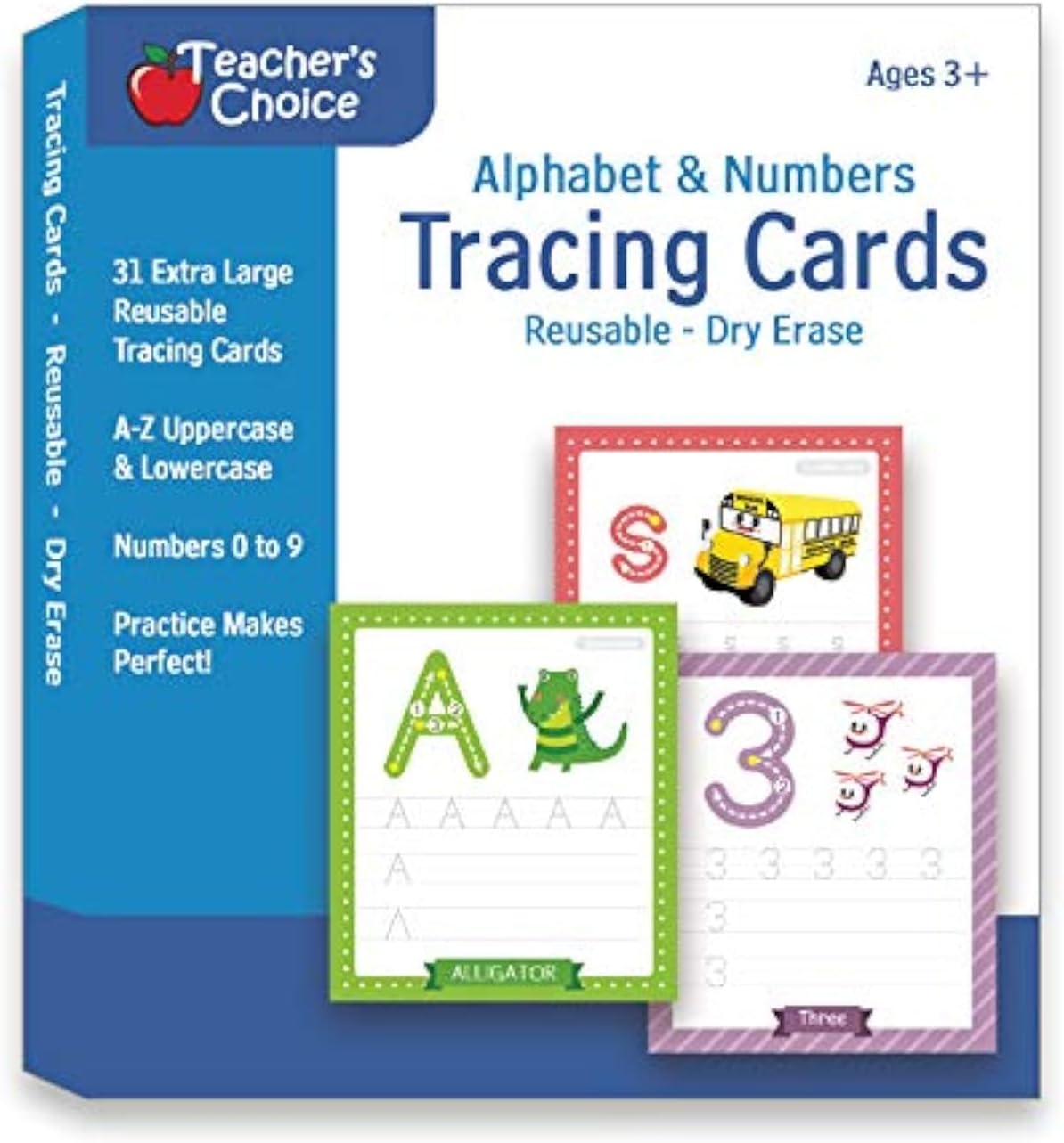 Alphabet & Number Tracing Cards, Reusable, Dry Erase, Upper & Lower Case, 31 Large Reusable Cards, Repetitive Tracing Cards, Improve Writing Skills, Flash Cards