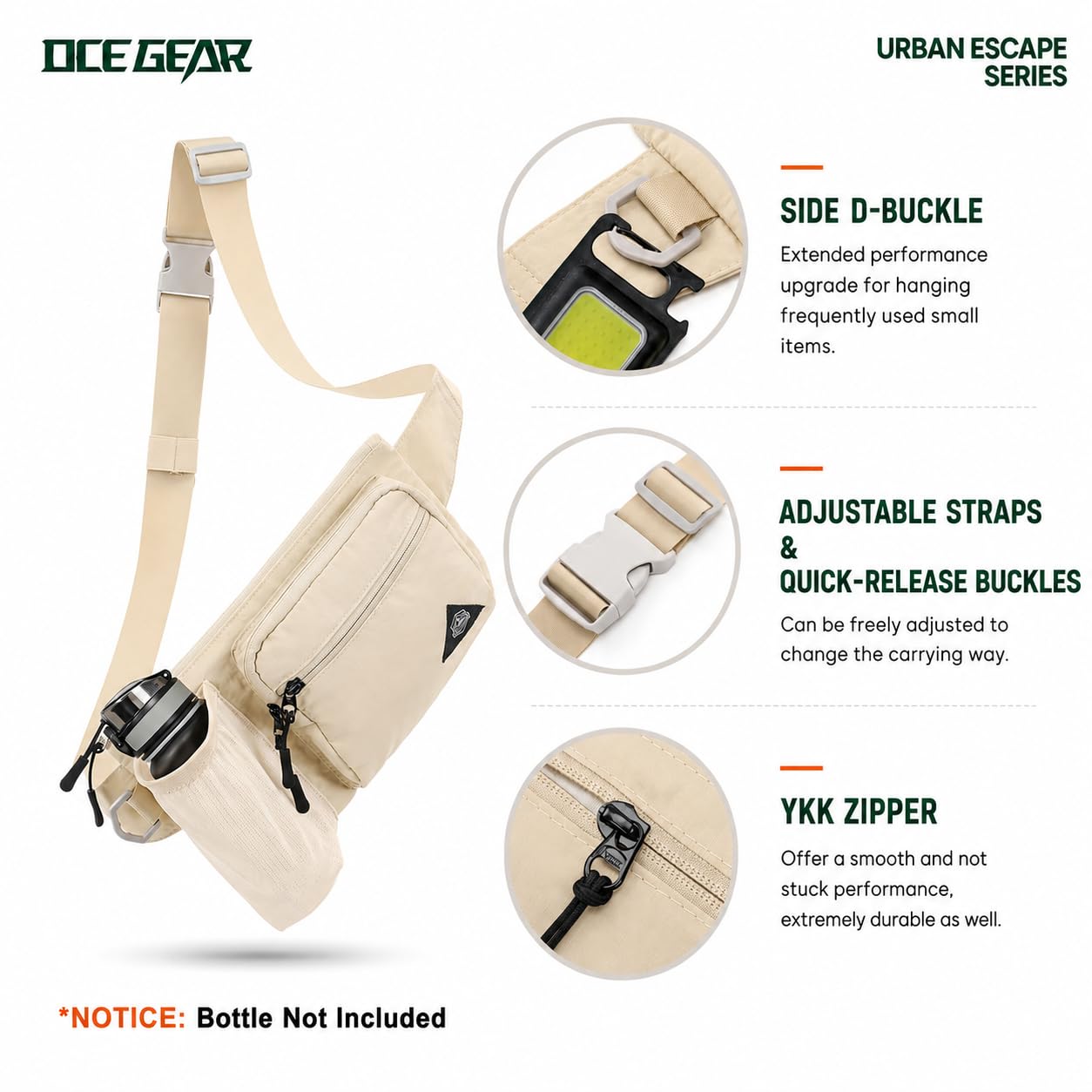 Riñonera con soporte para botella de agua para hombres y mujeres, riñonera para correr, impermeable, para viajes al aire libre, ciclismo, escalada, caminar, apto para todos los teléfonos, Beige, [IN]
