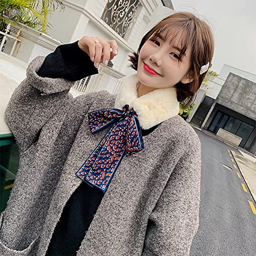 Magik Women Winter Faux Rabbit Fur Collar Leopard Print Ribbon Tied Bow Scarf Warm2