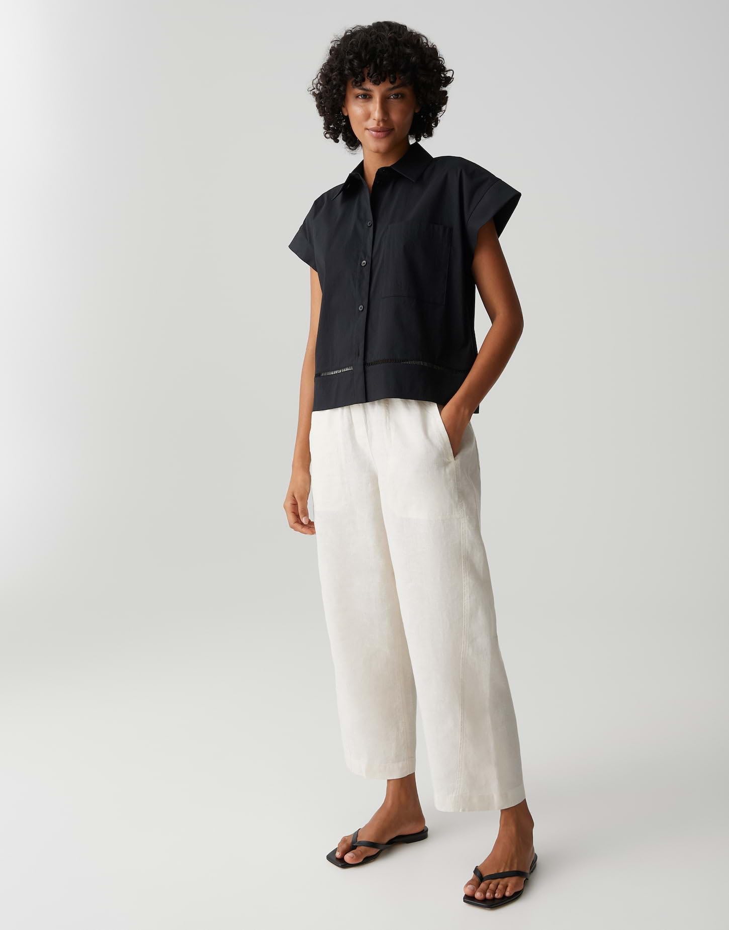 OPUS Damen Kurzarmbluse | Hemdbluse aus Baumwoll Popelin Regular Fit