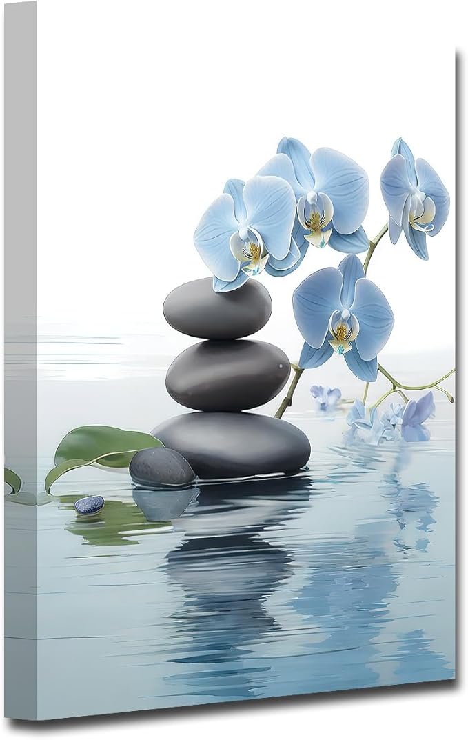 Amazon.com: CXHOSTENT Spa Bathroom Wall Art Blue Orchid Flowers and Zen ...