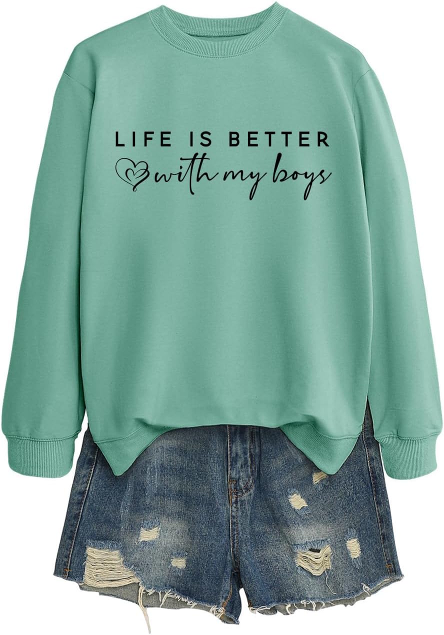 Life Is Better With My Boys Sweatshirt, Women Funny Boys Mom Shirt Mom Life Graphic Sweatshirt Casual Fall Pullovers - Image 5