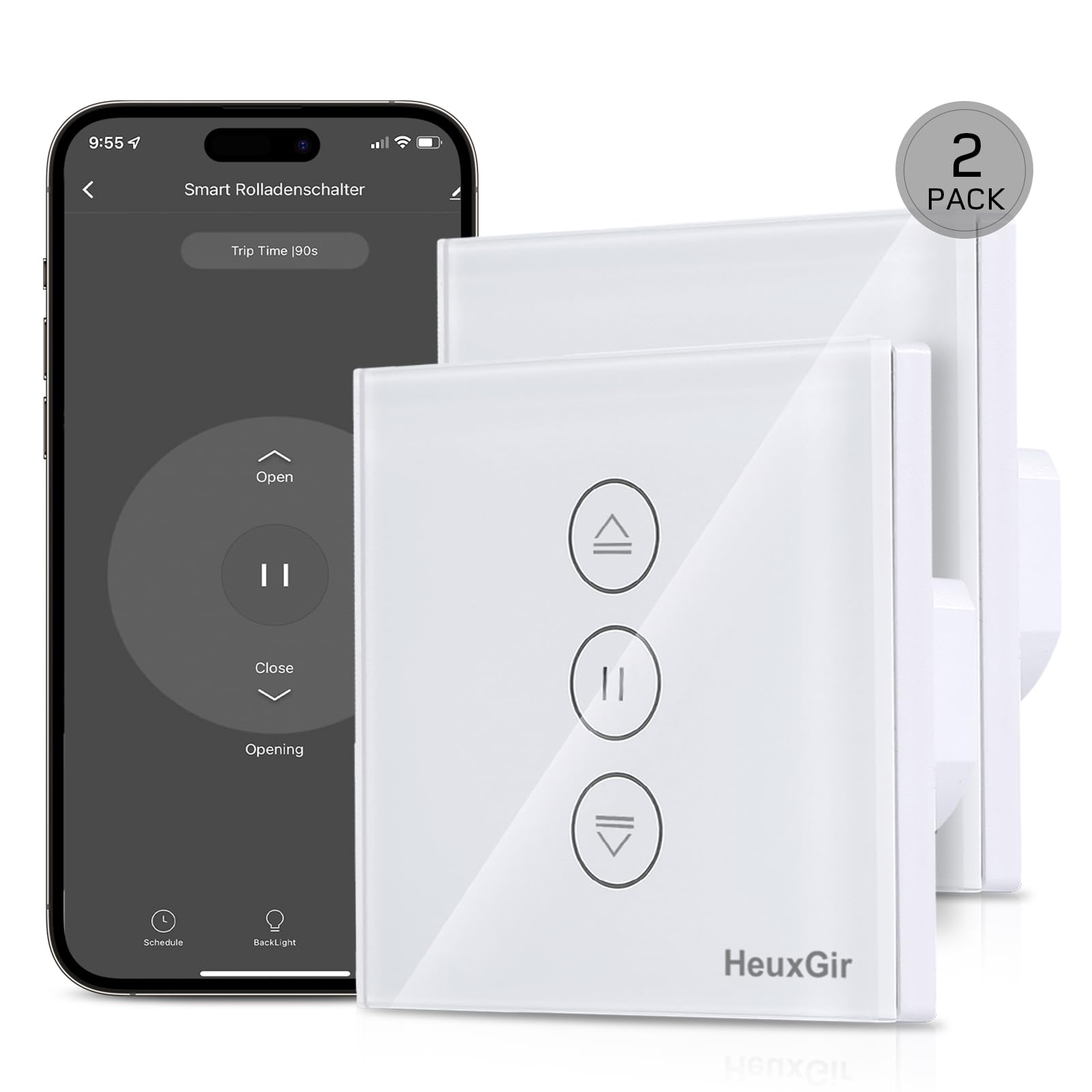 Juego de interruptores inteligentes para persianas, 80x80 mm, control inalámbrico, temporizador compatible con Alexa y Google Home, cable neutro requerido