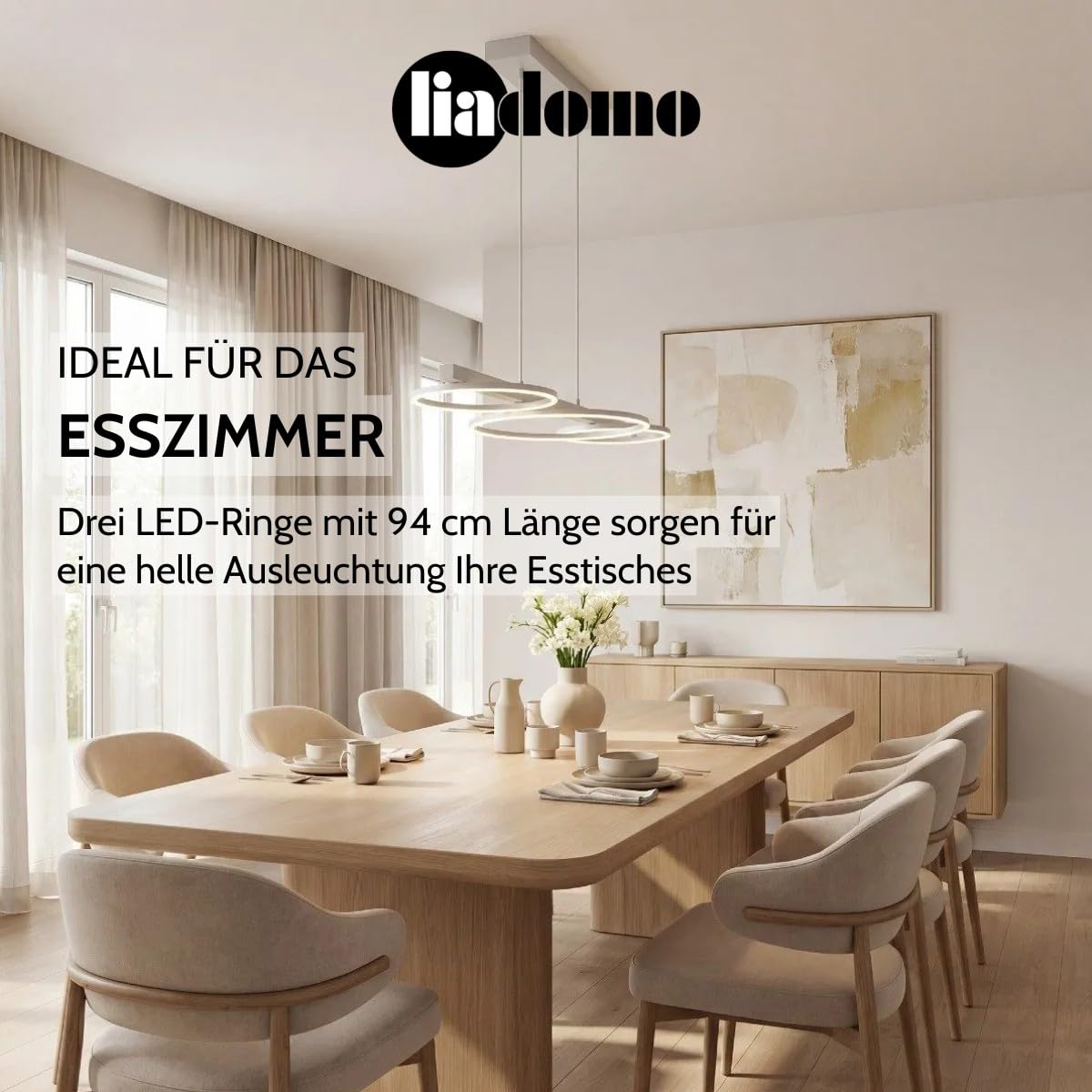Pendelleuchte Sintra, 3-flammig Esszimmer, LED, modern, Weiß | Dimmbar, höhenverstellbar, Wohnzimmer, Küche, Design-Hängelampe, 94 cm Länge, Hängelampe aus Metall, warmweiße Lichtfarbe