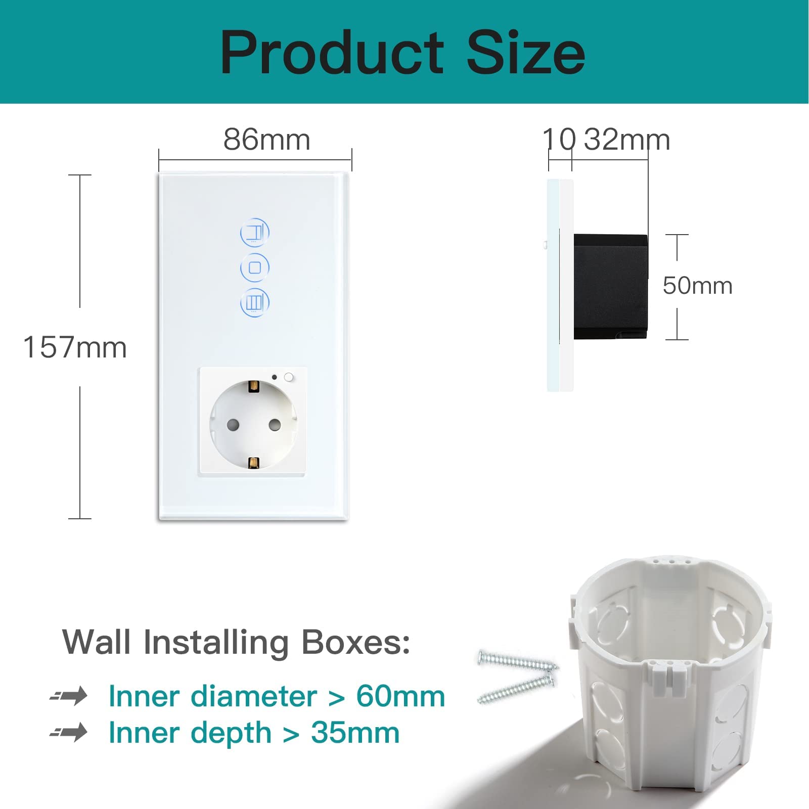 BSEED Interruttore a tapparella Wifi e Schuko Presa intelligente compatibile con Alexa/Tuya, controllo percentuale bianco 157 mm (richiede cavo neutro)