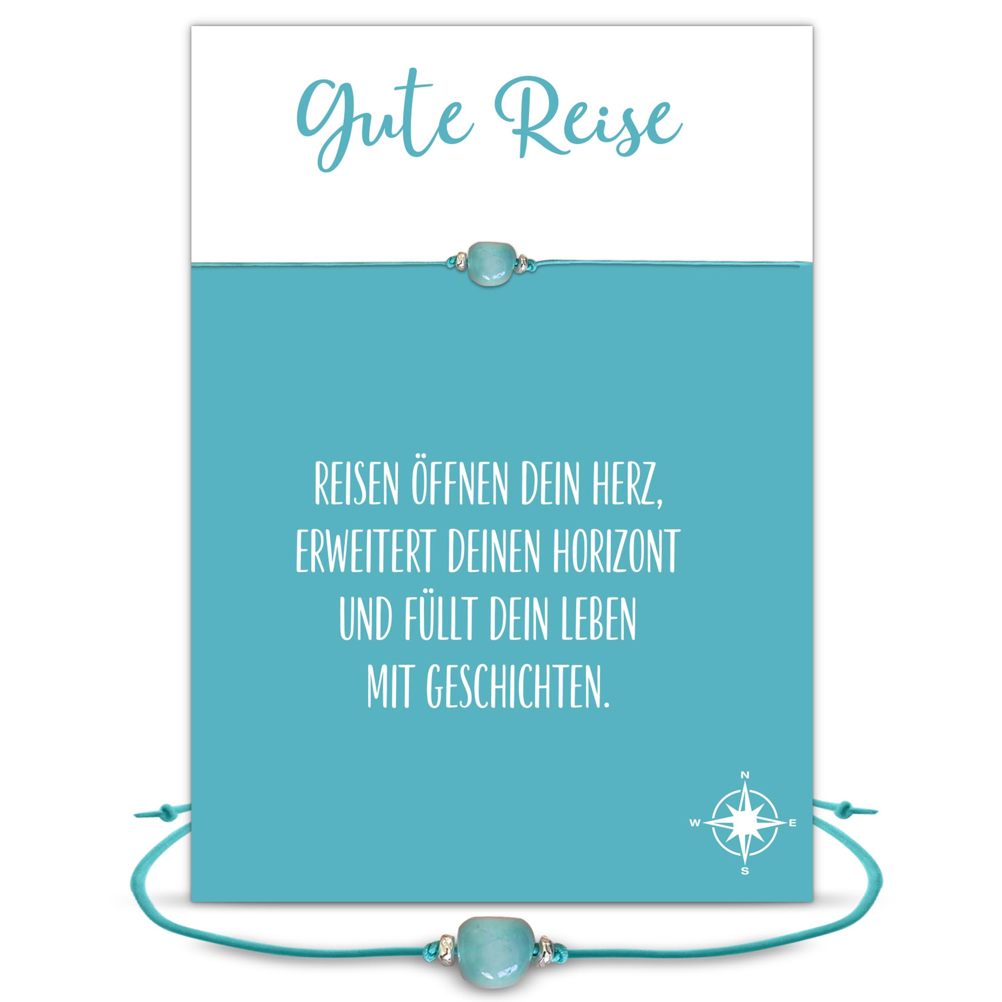 Glücksschmiedin – Reise Geschenk Armband mit Aquamarin & Silberperlen – Glücksbringer mit Spruchkarte – Abschiedsgeschenk für Reisende – Handgefertigt in Deutschland