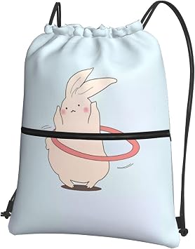 Rabbit sports Prints Drawstring Zipper Backpack - Lightweight Foldable Gym Bag for Travel Workout Yoga