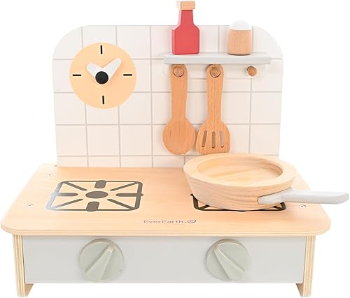 Juego de cocina de madera para jugar a la cocina, utensilios de cocina para niños a partir de 36 meses, estufa de juguete de madera con accesorios