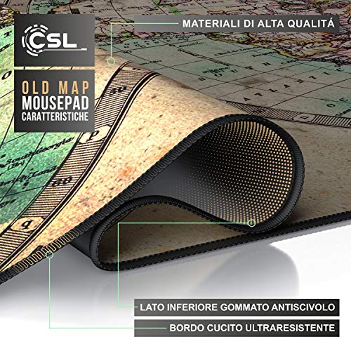 CSL – Tappetino per Mouse Oversize 900x400mm – Mousepad XXL con Stampa - Tappeto Extralarge – per precisione + velocità – per Mouse e Tastiera - Old Map
