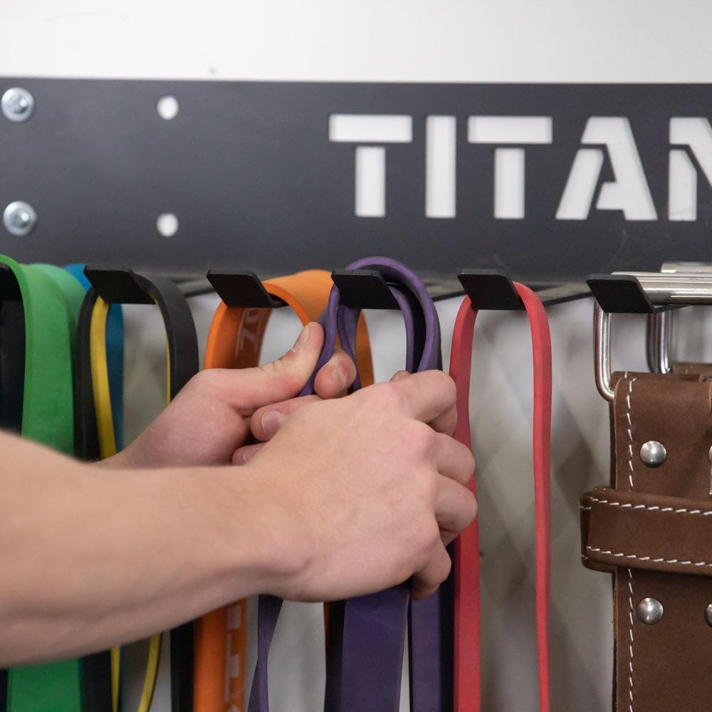 Titan Fitness 8in Depth Belt and Band Hanger, 10 Prongs, Accessory Rack for Resistance Bands, Mini Bands, Collars, Weight Belts