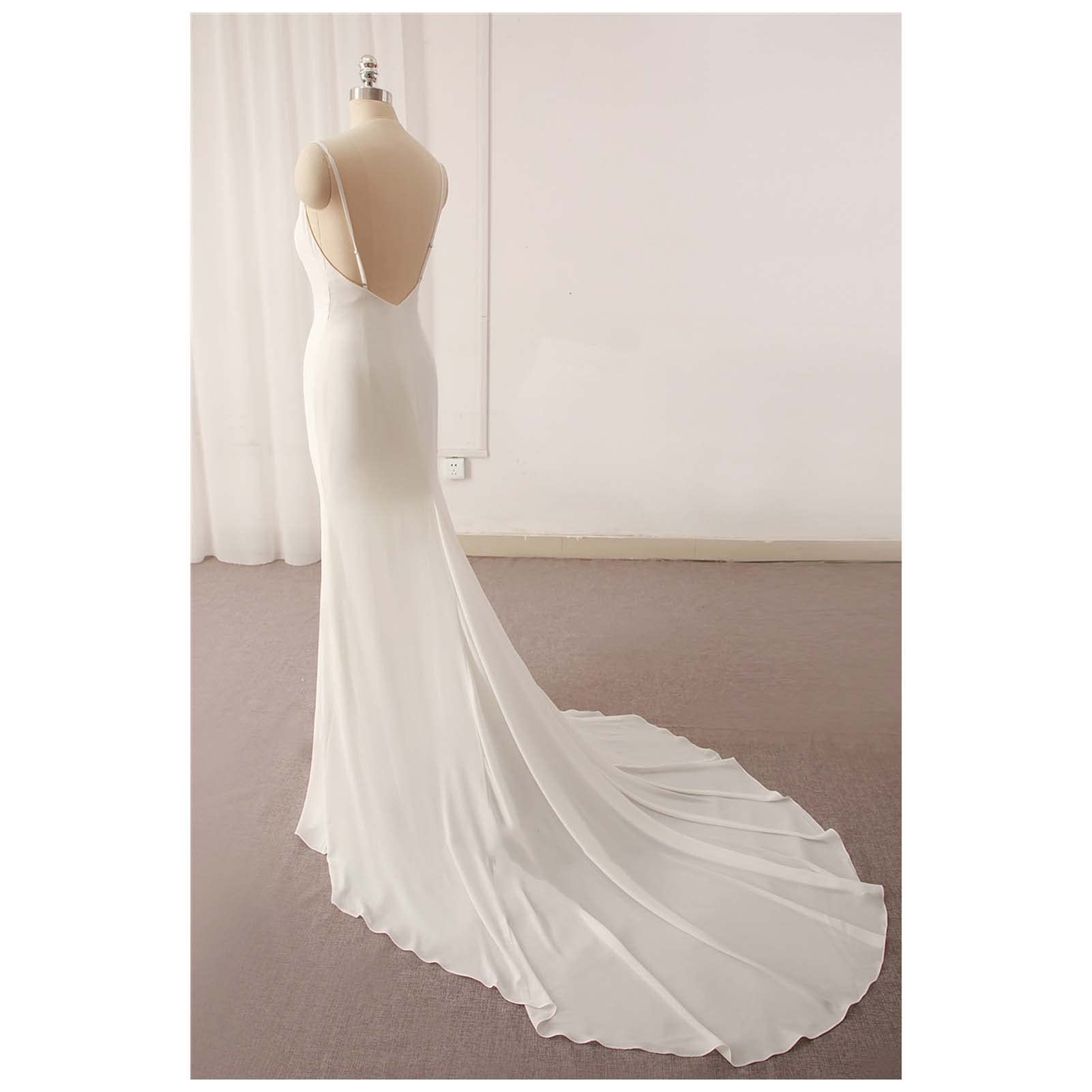 Brautkleid, Sexy Brautkleid mit V-Ausschnitt, Rückenfreies Brautjungfernkleid, Abendkleid für Hochzeitsfeier, WZEFEIO, Weiß, 2